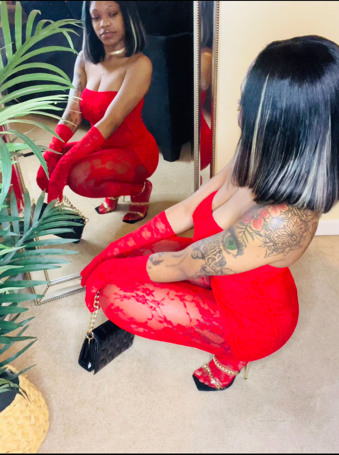 Rosey Red Mesh Dress W/ MESH GLOVES