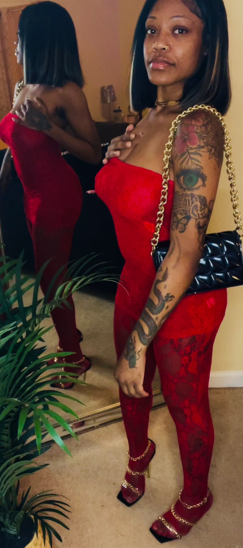 Rosey Red Mesh Dress W/ MESH GLOVES