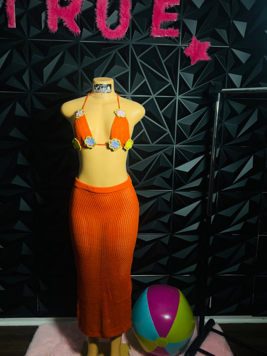 TROPIC LIKE IT HOT 2 PIECE KNITTED SET ORANGE